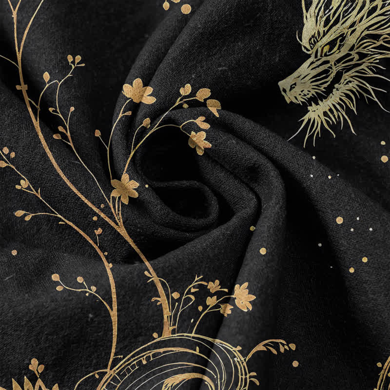 Buddha Stones Chemise à manches courtes pour homme, motif floral dragon, en coton ondulé, demi-boutonnée - image 4