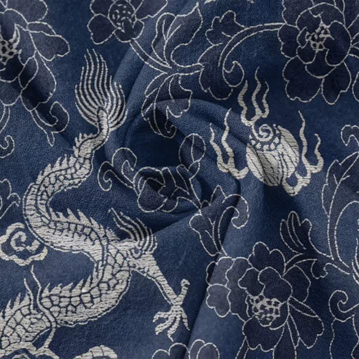 Buddha Stones Chemise homme à manches courtes et demi-boutonnages, motif dragon et lotus en coton - image 4