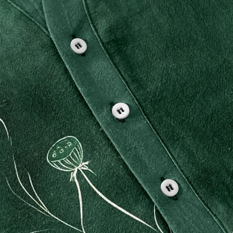 Buddha Stones Chemise homme à manches courtes et demi-boutonnages, motif lotus en coton - image 3