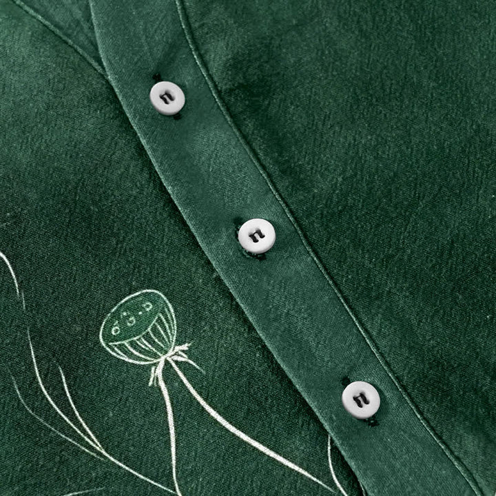 Buddha Stones Chemise homme à manches courtes et demi-boutonnages, motif lotus en coton - image 3