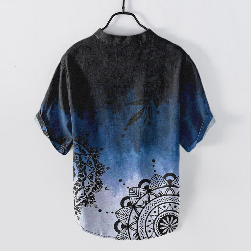 Buddha Stones Chemise homme à manches courtes et demi-boutonnages, motif mandala en coton - image 1