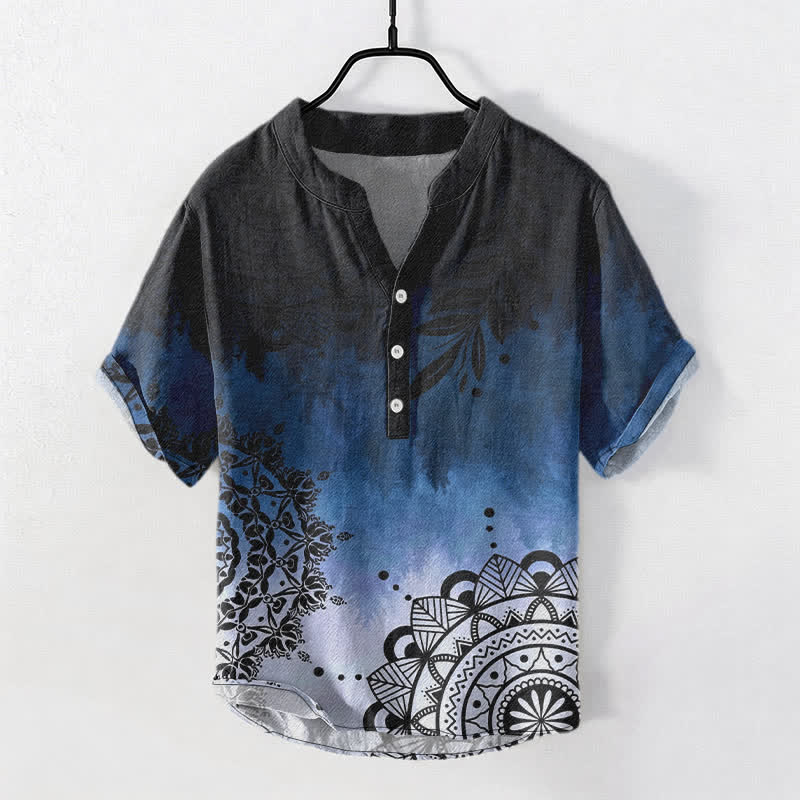 Buddha Stones Chemise homme à manches courtes et demi-boutonnages, motif mandala en coton - image 0