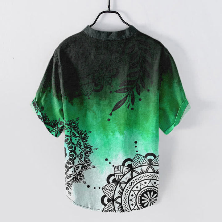 Buddha Stones Chemise homme à manches courtes et demi-boutonnages, motif mandala en coton - image 6