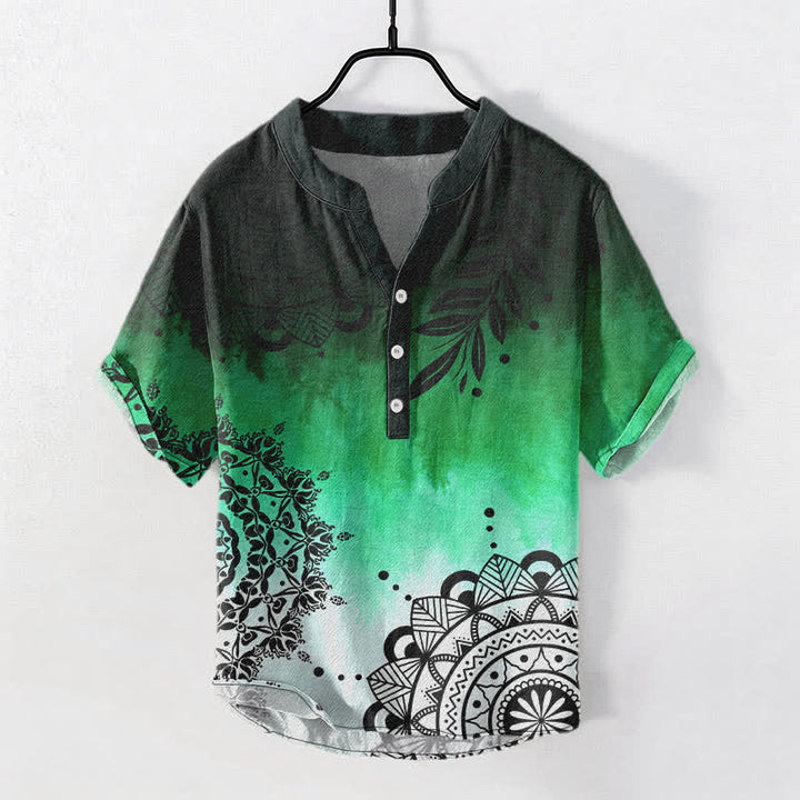 Buddha Stones Chemise homme à manches courtes et demi-boutonnages, motif mandala en coton - Vert mer moyen - US/UK/AU50，EU60 (5XL) - image 5