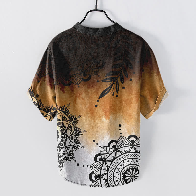 Buddha Stones Chemise homme à manches courtes et demi-boutonnages, motif mandala en coton - image 8