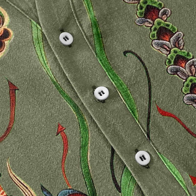 Buddha Stones Chemise à manches courtes et demi-boutonnée en coton à motif nuage mural pour homme - image 3