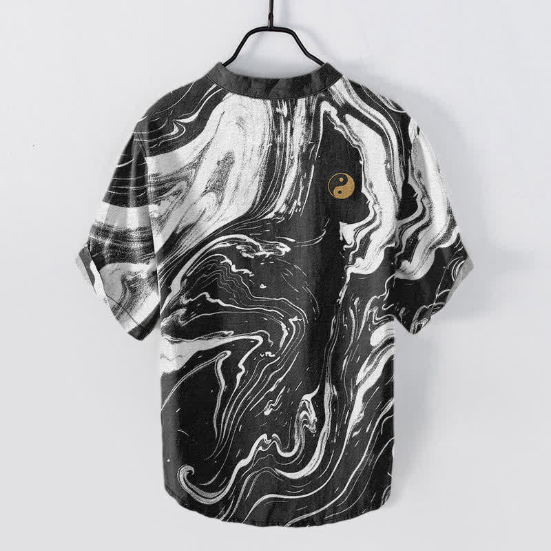 Buddha Stones Chemise à manches courtes et demi-boutonnée pour homme, en coton, motif taï-chi - image 1