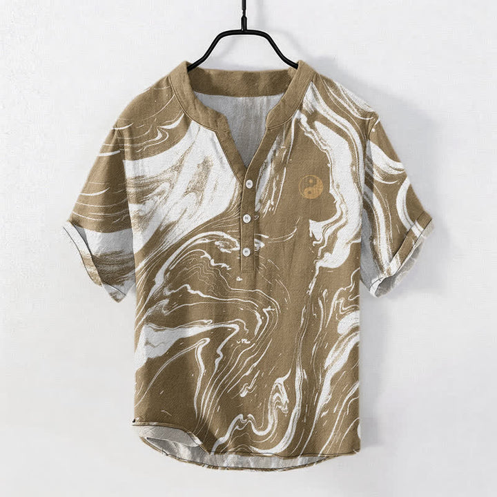 Buddha Stones Chemise à manches courtes et demi-boutonnée pour homme, en coton, motif taï-chi - BurlyWood - US/UK/AU50，EU60 (5XL) - image 5
