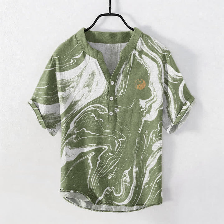 Buddha Stones Chemise à manches courtes et demi-boutonnée pour homme, en coton, motif taï-chi - Vert foncé - US/UK/AU50，EU60 (5XL) - image 7