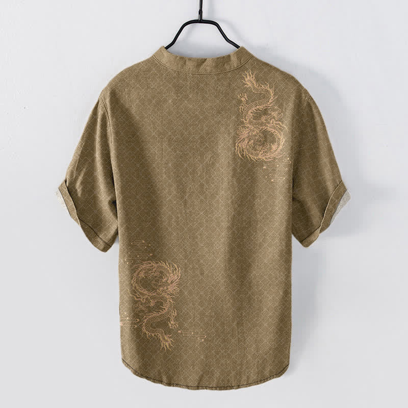 Buddha Stones Chemise à manches courtes et demi-boutonnée pour homme Cotton Dragon - image 6