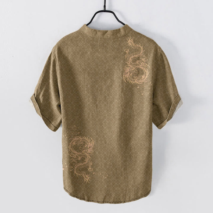 Buddha Stones Chemise à manches courtes et demi-boutonnée pour homme Cotton Dragon - image 6