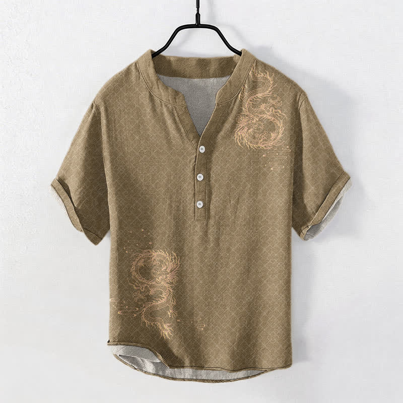 Buddha Stones Chemise à manches courtes et demi-boutonnée pour homme Cotton Dragon - image 5