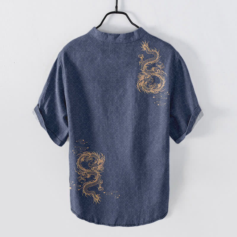 Buddha Stones Chemise à manches courtes et demi-boutonnée pour homme Cotton Dragon - image 8