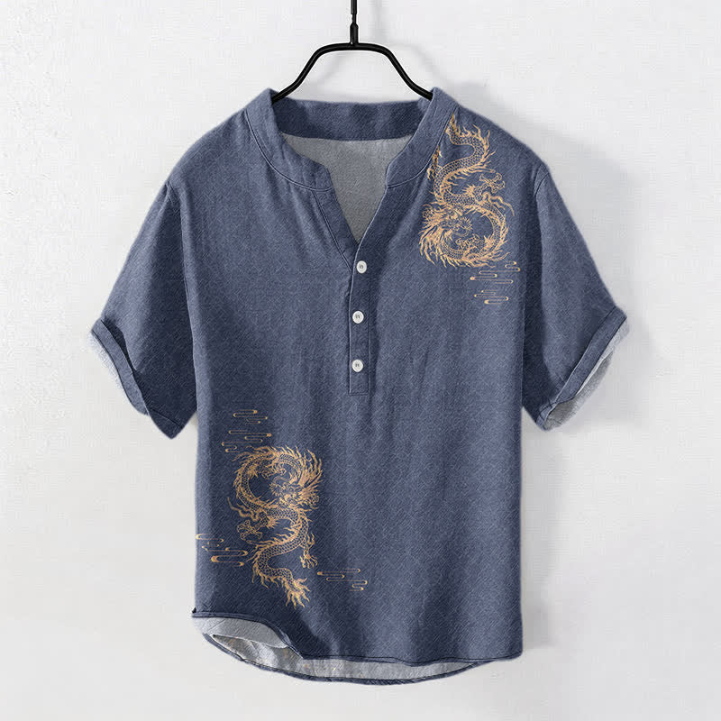 Buddha Stones Chemise à manches courtes et demi-boutonnée pour homme Cotton Dragon - image 7