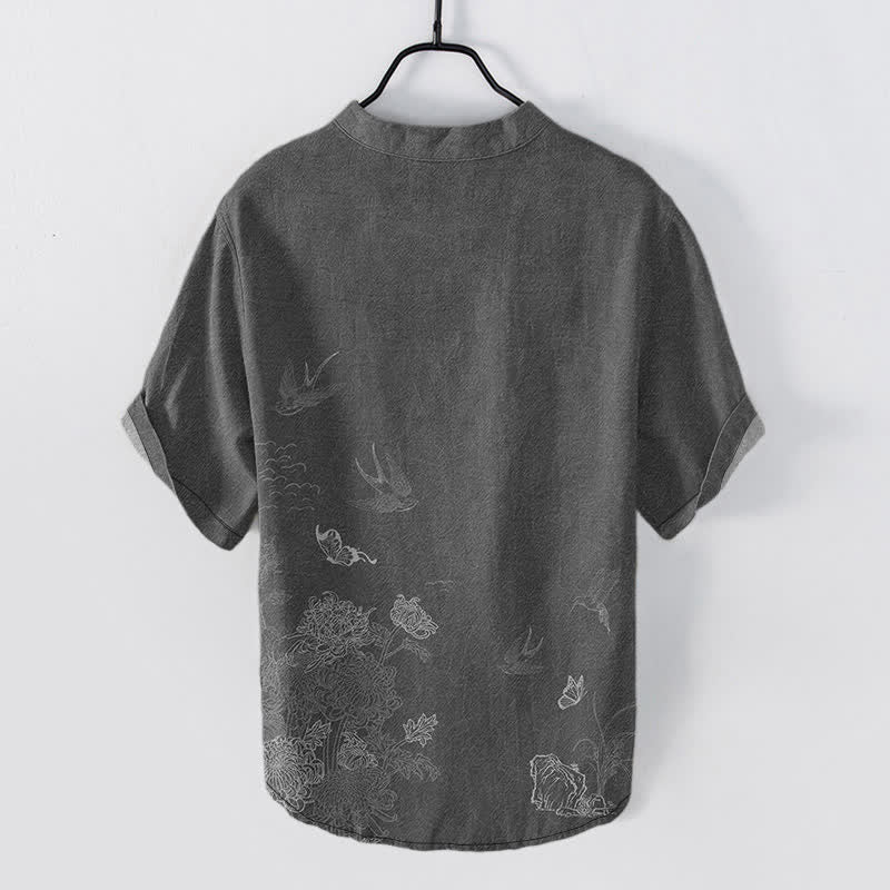 Buddha Stones Chemise à manches courtes pour homme Swallow Lotus Butterfly - image 1