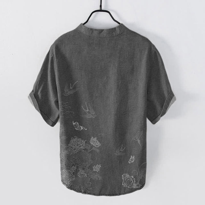 Buddha Stones Chemise à manches courtes pour homme Swallow Lotus Butterfly - image 1