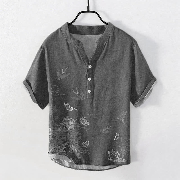 Buddha Stones Chemise à manches courtes pour homme Swallow Lotus Butterfly - image 0