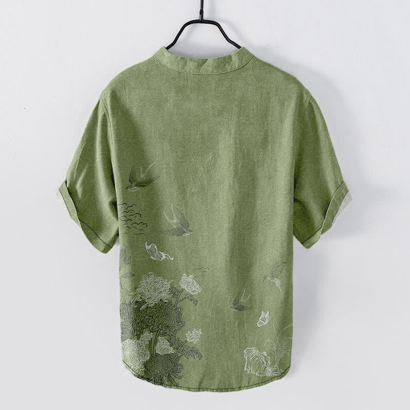 Buddha Stones Chemise à manches courtes pour homme Swallow Lotus Butterfly - image 6