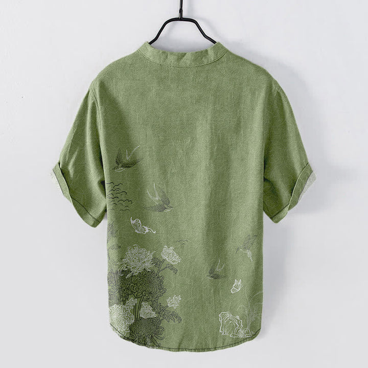 Buddha Stones Chemise à manches courtes pour homme Swallow Lotus Butterfly - image 6