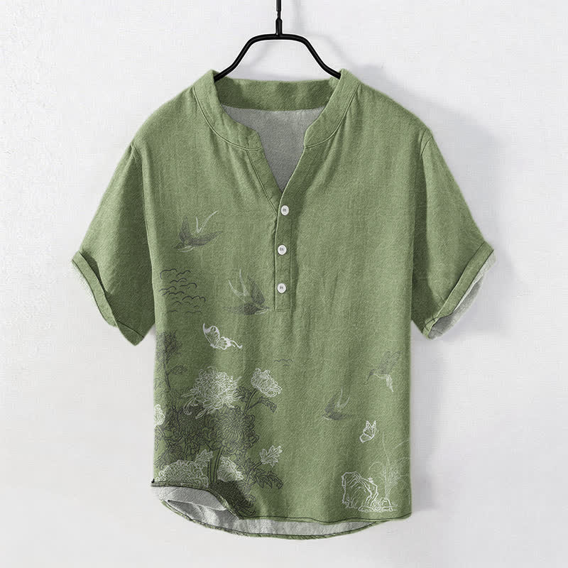 Buddha Stones Chemise à manches courtes pour homme Swallow Lotus Butterfly - image 5