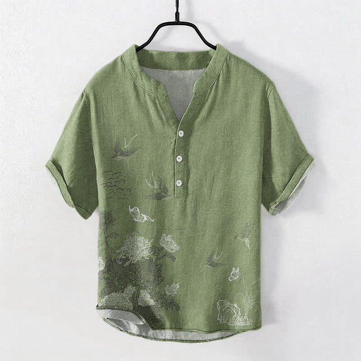 Buddha Stones Chemise à manches courtes pour homme Swallow Lotus Butterfly - image 5