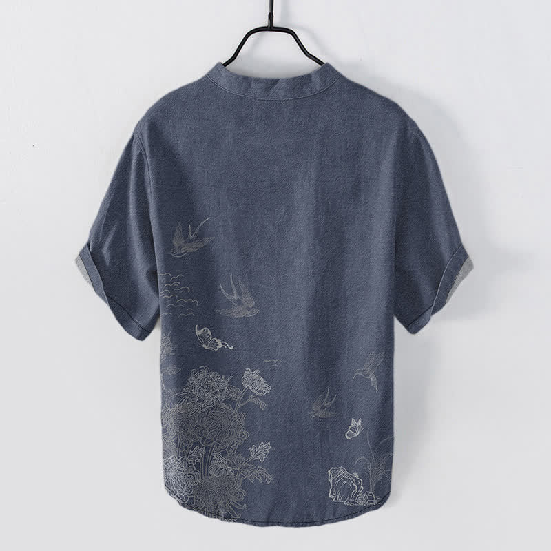 Buddha Stones Chemise à manches courtes pour homme Swallow Lotus Butterfly - image 8
