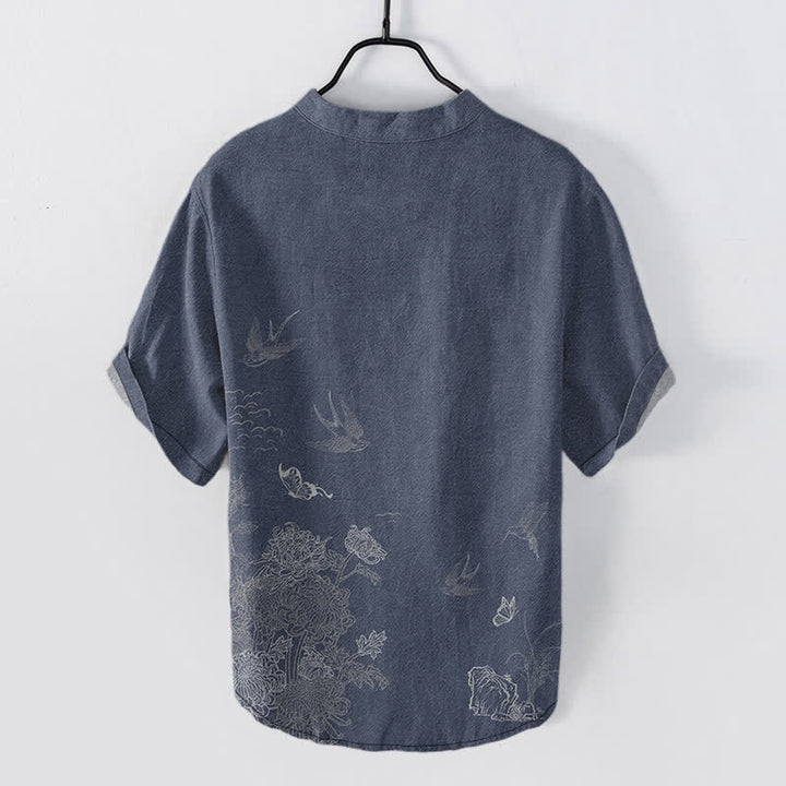 Buddha Stones Chemise à manches courtes pour homme Swallow Lotus Butterfly - image 8