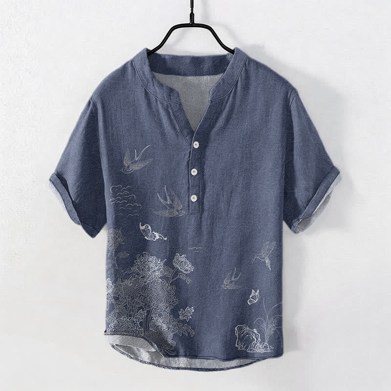 Buddha Stones Chemise à manches courtes pour homme Swallow Lotus Butterfly - image 7