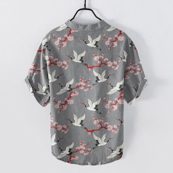 Buddha Stones Chemise Henley à manches courtes pour homme Crane Plum Blossom - image 1