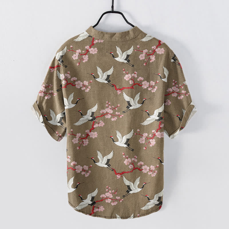 Buddha Stones Chemise Henley à manches courtes pour homme Crane Plum Blossom - image 6
