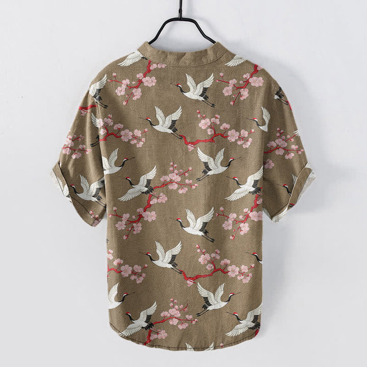 Buddha Stones Chemise Henley à manches courtes pour homme Crane Plum Blossom - image 6