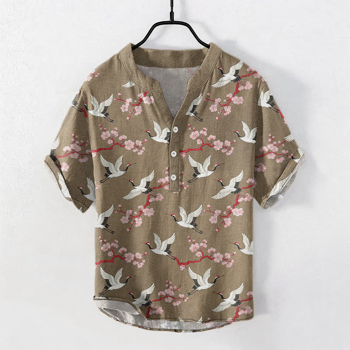 Buddha Stones Chemise Henley à manches courtes pour homme Crane Plum Blossom - Tanné - US/UK/AU50，EU60 (5XL) - image 5