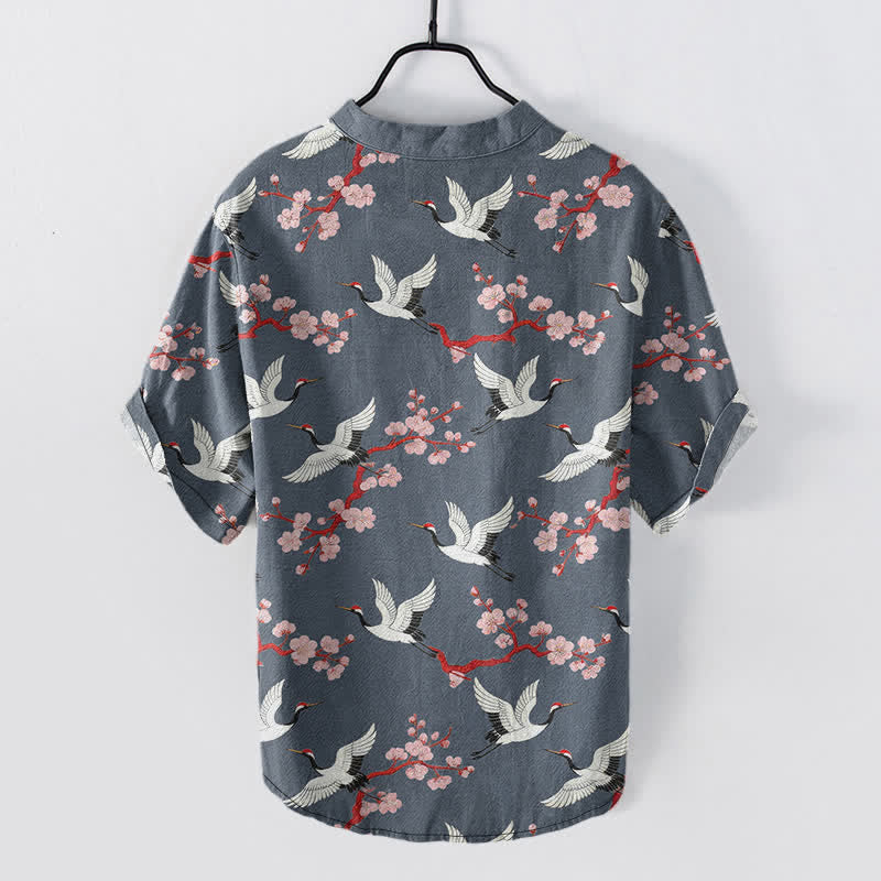 Buddha Stones Chemise Henley à manches courtes pour homme Crane Plum Blossom - image 8