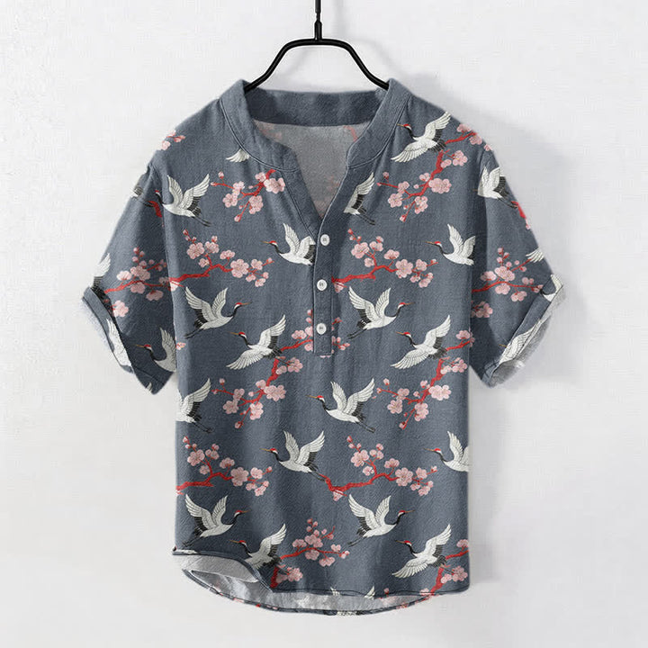 Buddha Stones Chemise Henley à manches courtes pour homme Crane Plum Blossom - Gris ardoise - US/UK/AU50，EU60 (5XL) - image 7