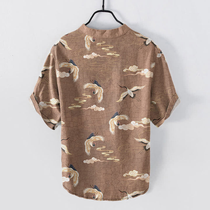 Buddha Stones Chemise homme à manches courtes et demi-boutonnée Flying Birds Cloud - image 1
