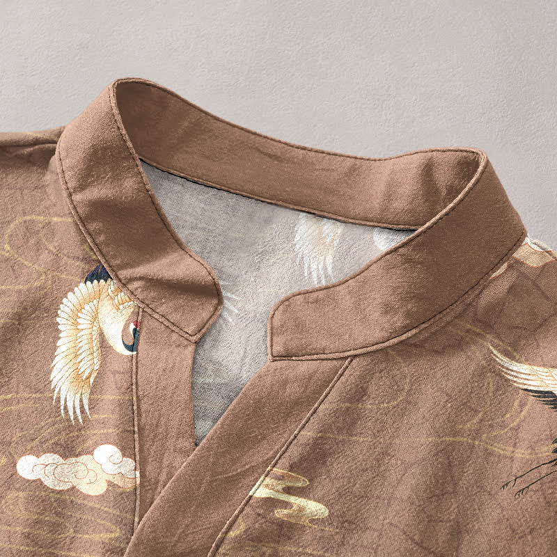 Buddha Stones Chemise homme à manches courtes et demi-boutonnée Flying Birds Cloud - image 2