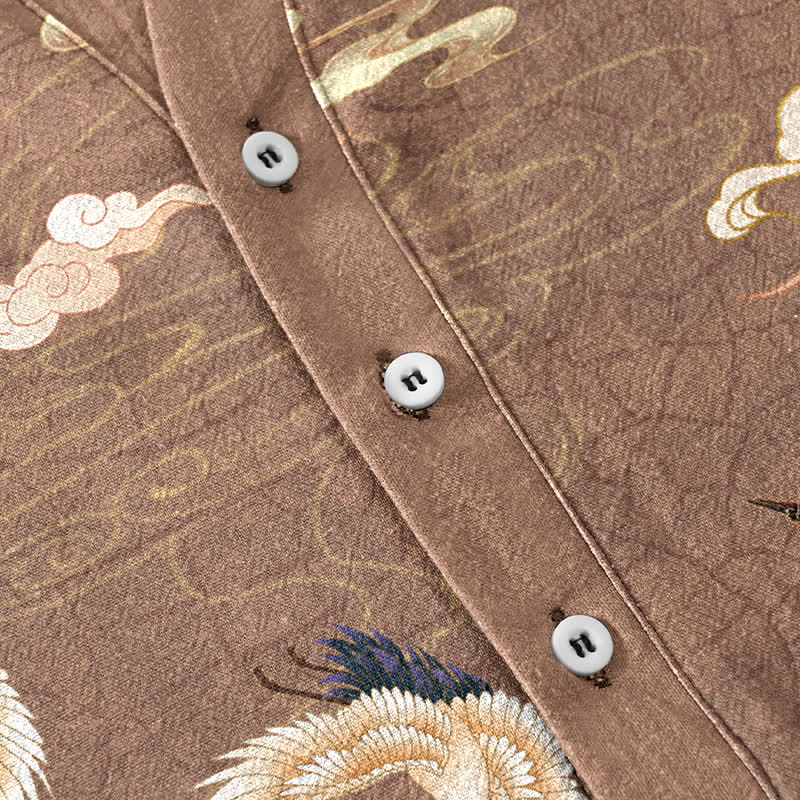 Buddha Stones Chemise homme à manches courtes et demi-boutonnée Flying Birds Cloud - image 3