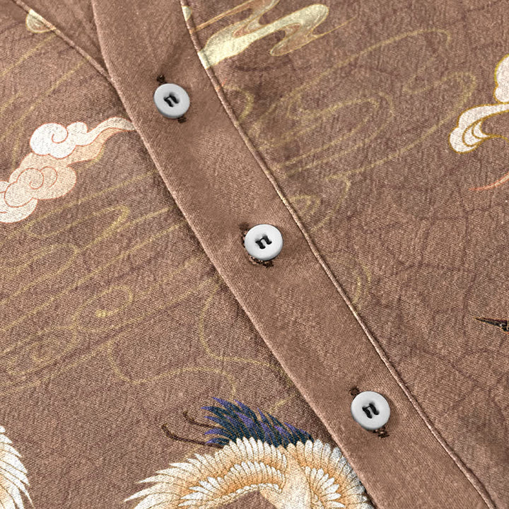 Buddha Stones Chemise homme à manches courtes et demi-boutonnée Flying Birds Cloud - image 3