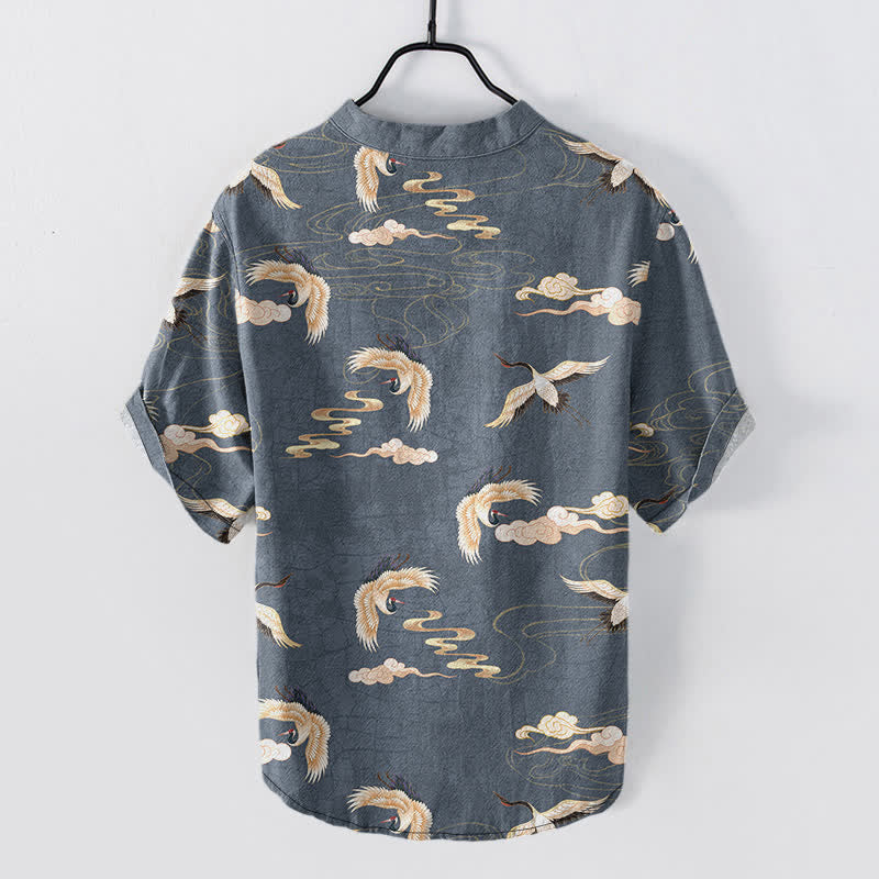 Buddha Stones Chemise homme à manches courtes et demi-boutonnée Flying Birds Cloud - image 6