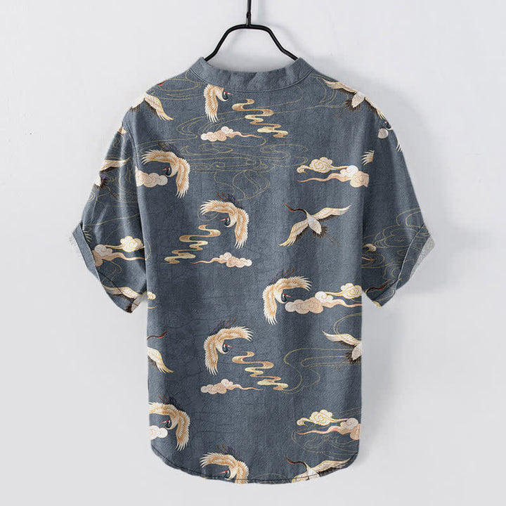 Buddha Stones Chemise homme à manches courtes et demi-boutonnée Flying Birds Cloud - image 6