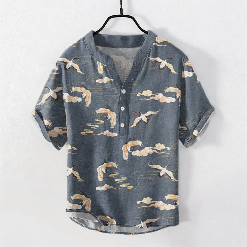 Buddha Stones Chemise homme à manches courtes et demi-boutonnée Flying Birds Cloud - image 5