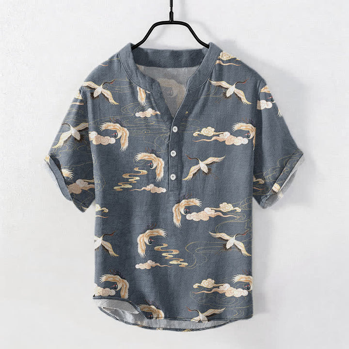 Buddha Stones Chemise homme à manches courtes et demi-boutonnée Flying Birds Cloud - image 5