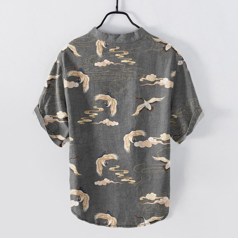 Buddha Stones Chemise homme à manches courtes et demi-boutonnée Flying Birds Cloud - image 8