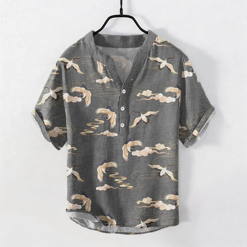 Buddha Stones Chemise homme à manches courtes et demi-boutonnée Flying Birds Cloud - Gris terne - US/UK/AU50，EU60 (5XL) - image 7