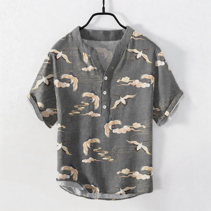 Buddha Stones Chemise homme à manches courtes et demi-boutonnée Flying Birds Cloud - Gris terne - US/UK/AU50，EU60 (5XL) - image 7