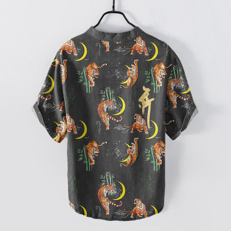 Buddha Stones Chemise de villégiature à manches courtes pour homme Tiger Moon Bamboo - image 1