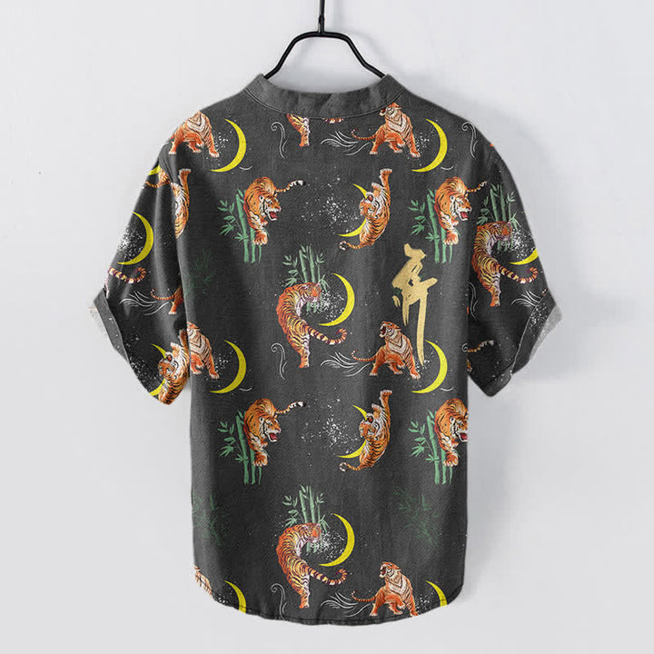 Buddha Stones Chemise de villégiature à manches courtes pour homme Tiger Moon Bamboo - image 1
