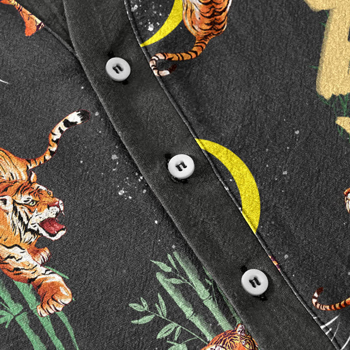 Buddha Stones Chemise de villégiature à manches courtes pour homme Tiger Moon Bamboo - image 3