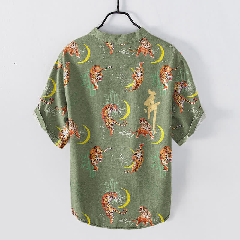Buddha Stones Chemise de villégiature à manches courtes pour homme Tiger Moon Bamboo - image 6