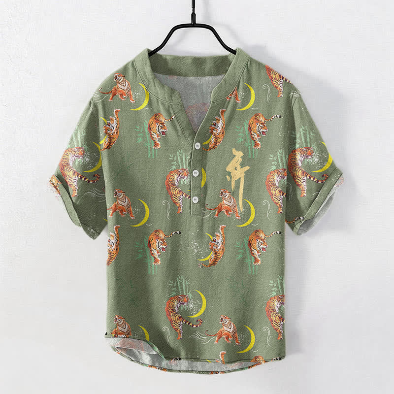 Buddha Stones Chemise de villégiature à manches courtes pour homme Tiger Moon Bamboo - image 5